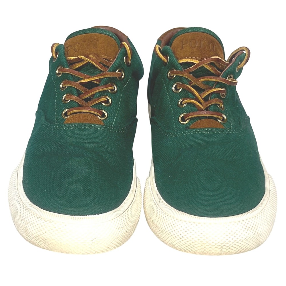 Polo Ralph Lauren pony Canvas sneakers shoes Vaughn 10 D leather 11501 green men